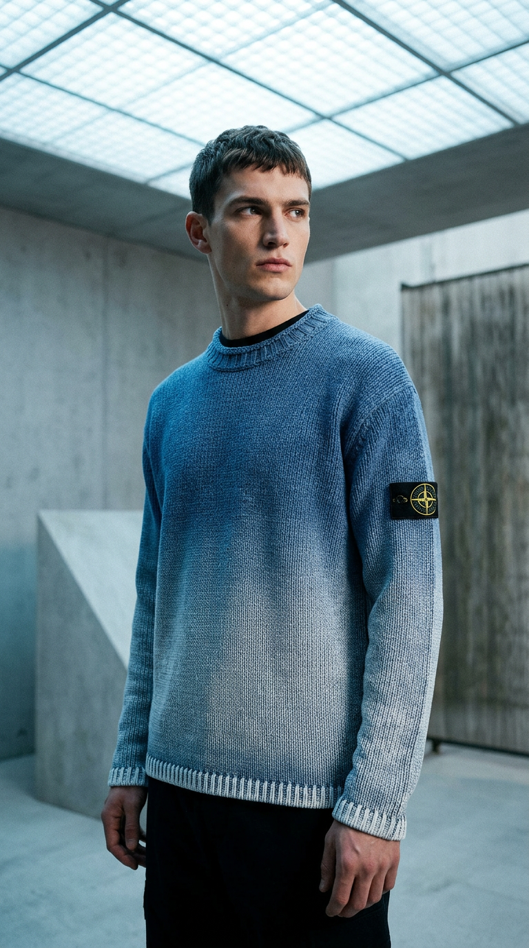AI product shot of Cotton Chenille Degrade Print Crewneck Dark Blue