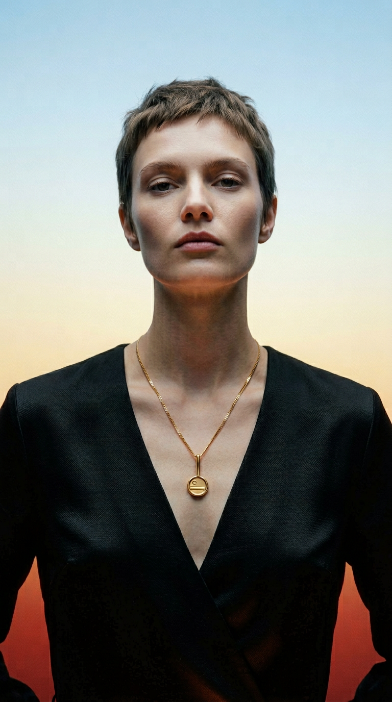 AI product shot of golden hour necklace