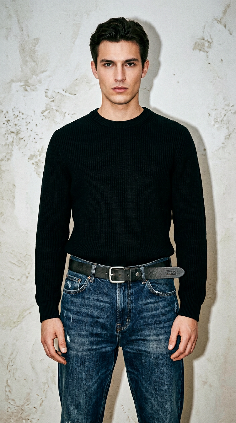 AI product shot of Genuine Leather Belt Black