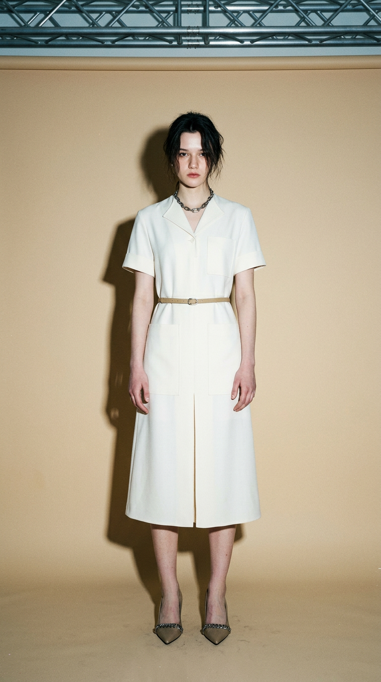 AI product shot of Air Structured Wool DRESS TESS [IVORY.BLACK]