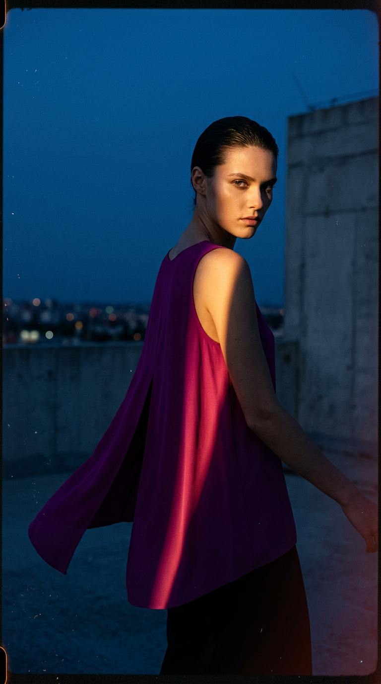 AI product shot of canotta da donna fucsia taglia M