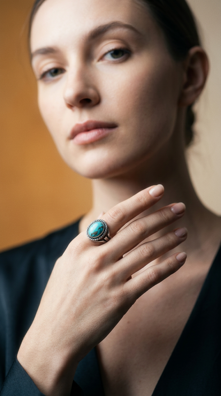 AI product shot of 綠松石戒指