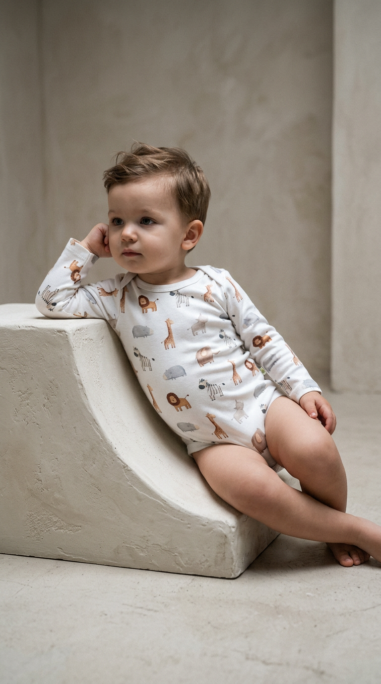 AI product shot of Safari Buddies Long Sleeve Bodysuit