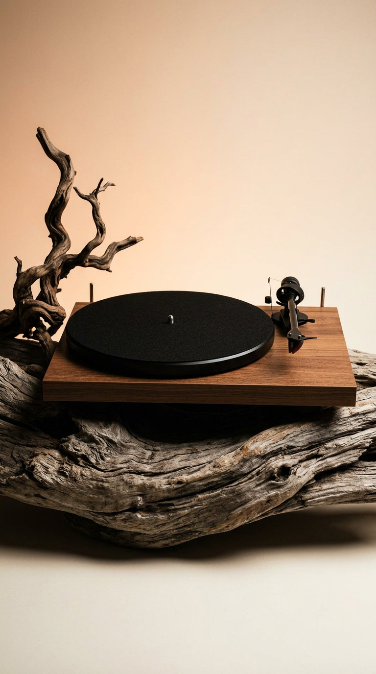 AI product shot of Debut E Carbon Phono - Walnoot