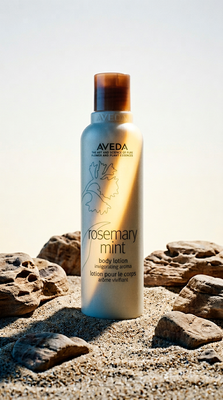 AI product shot of rosemary mint body lotion for moisture