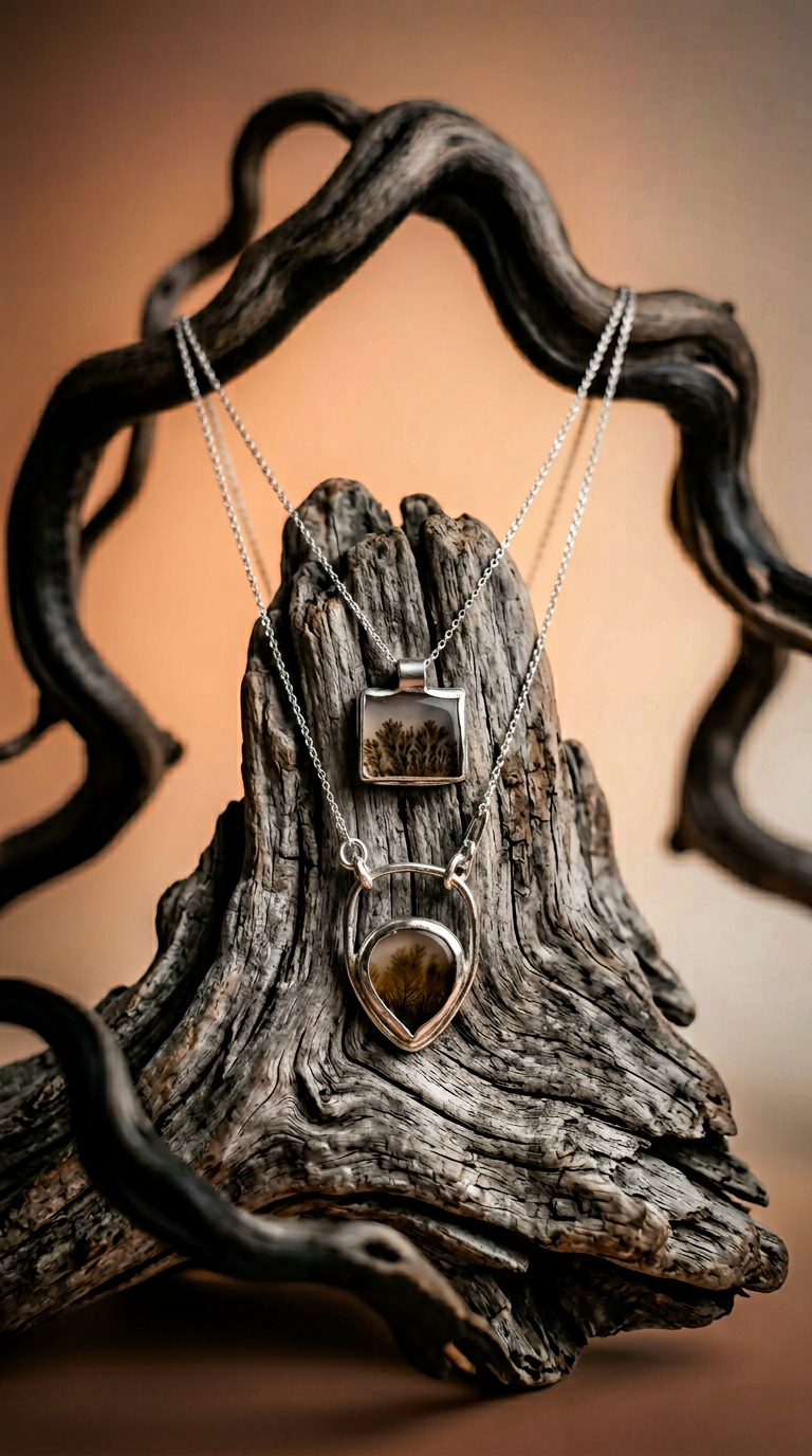AI product shot of Dendritic Agate necklace