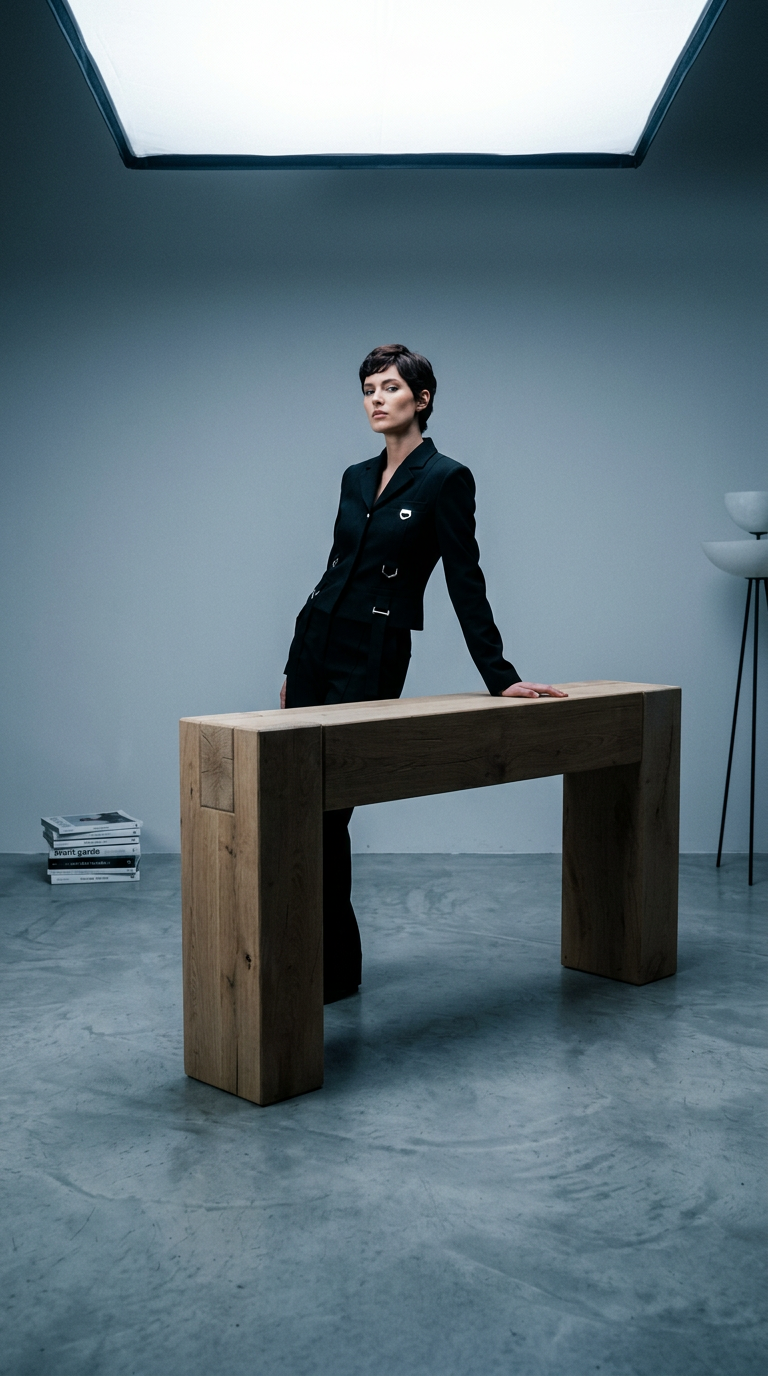 AI product shot of Rustieke eiken BEAM sidetable | Geborsteld eikenhout