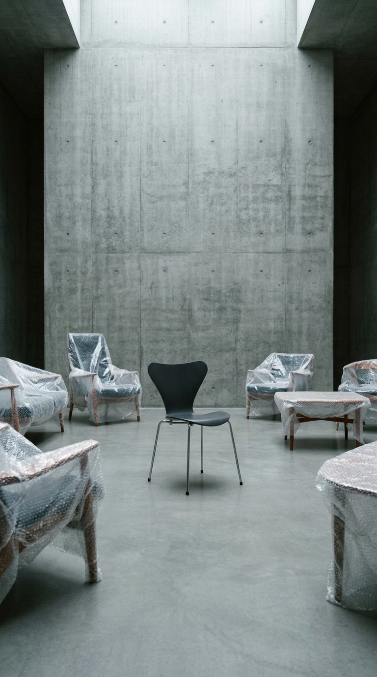 AI product shot of Fritz Hansen Series 7™ Stoel 3107 Donkergrijs – Chroom