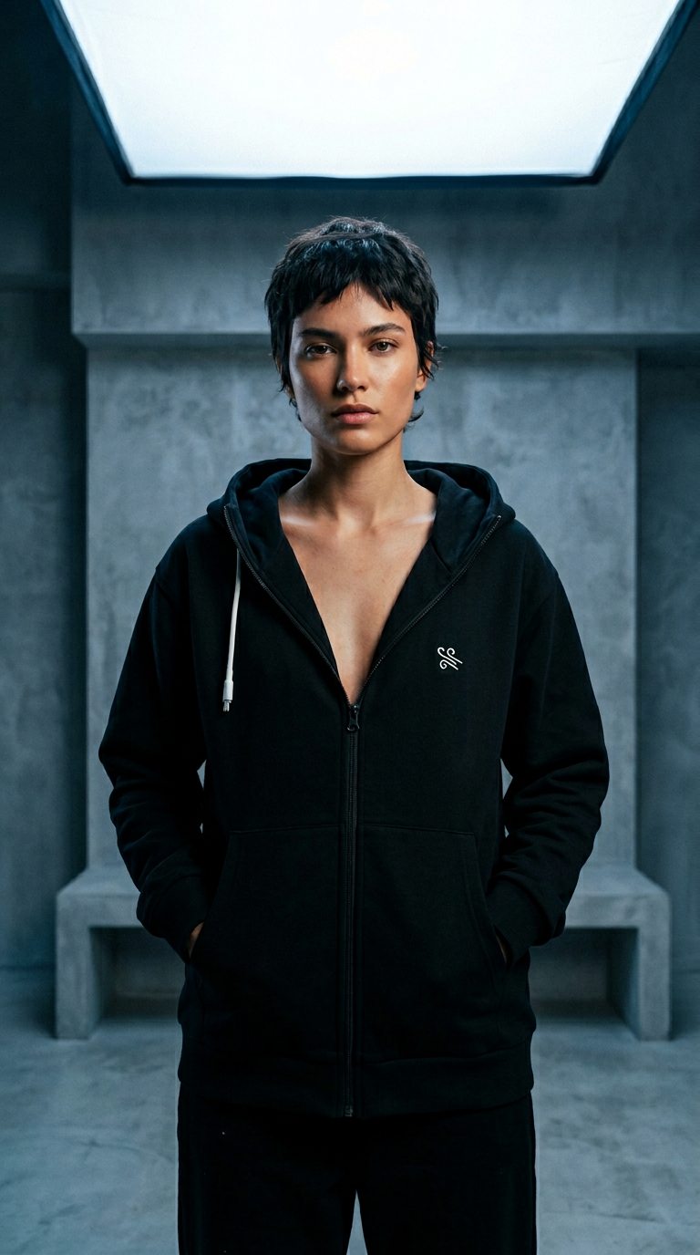 AI product shot of KIVO Neck Pillow Hoodie | Black