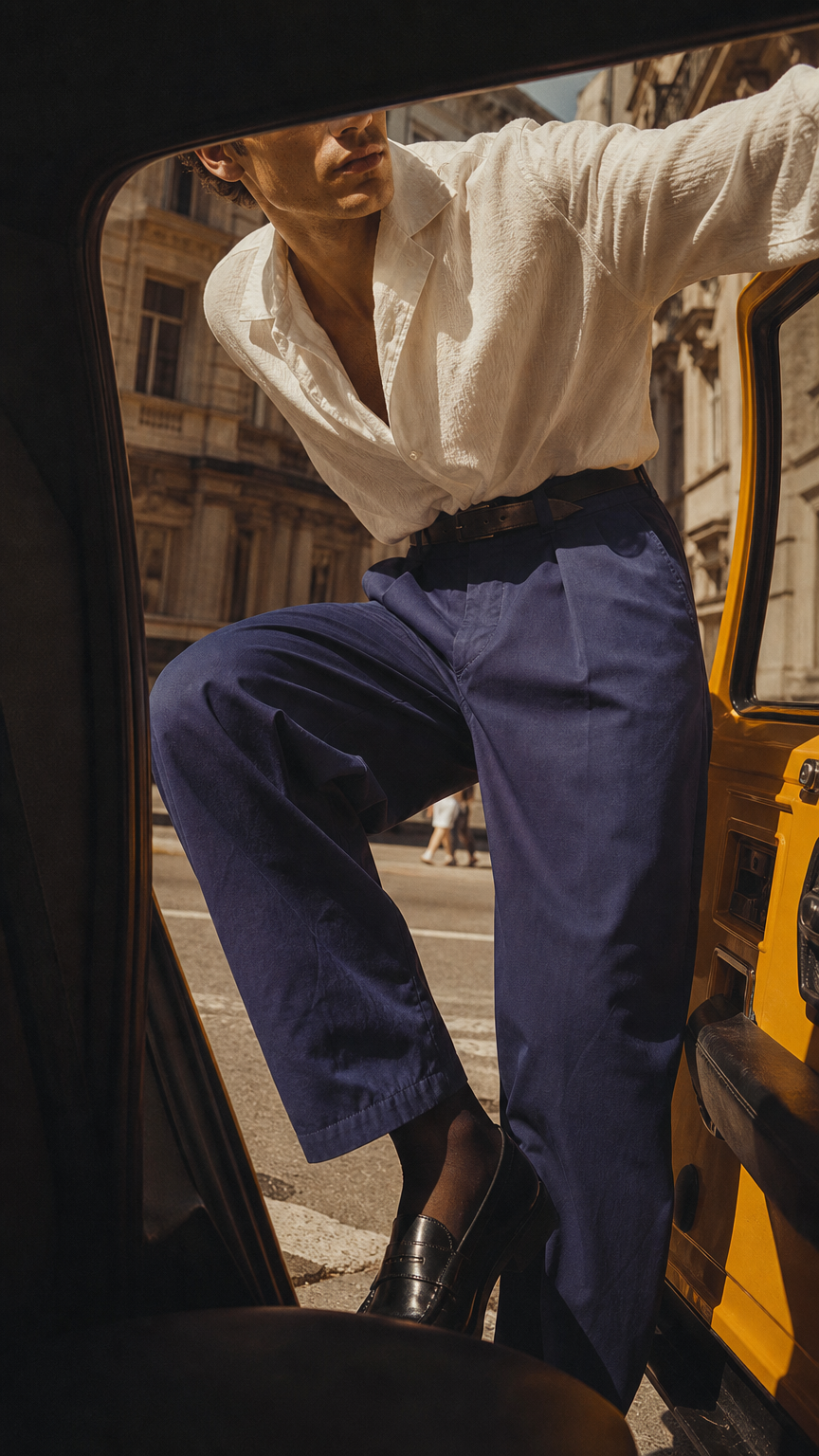 AI product shot of PANTALONE NAPAL PLEATED WIDE FIT BLU
