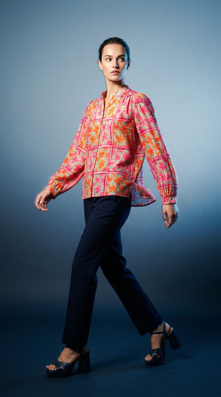 AI product shot of Clara Blouse Botanic Tile