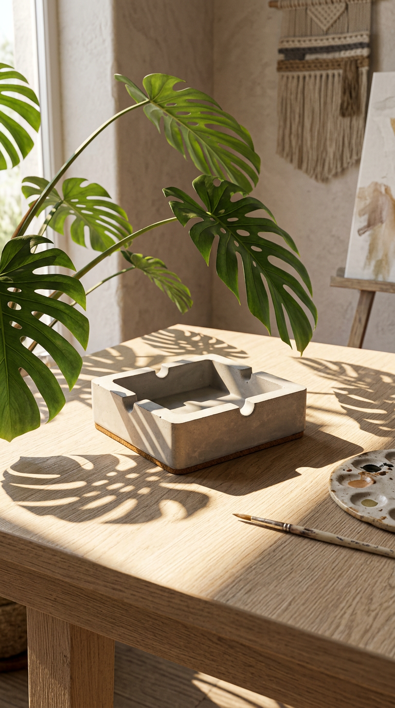 AI product shot of DORAN – Aschenbecher aus Beton mit Kork