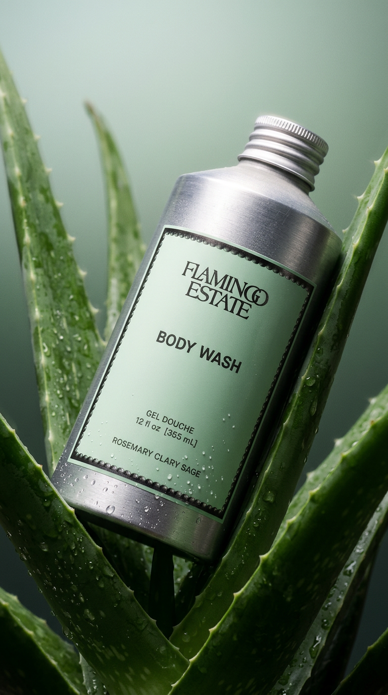 AI product shot of Rosemary Clary Sage Body Wash