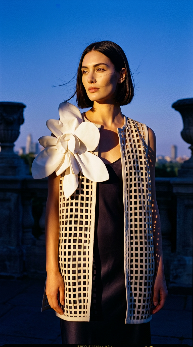 AI product shot of Kenten Vest w/ Floral Brooch