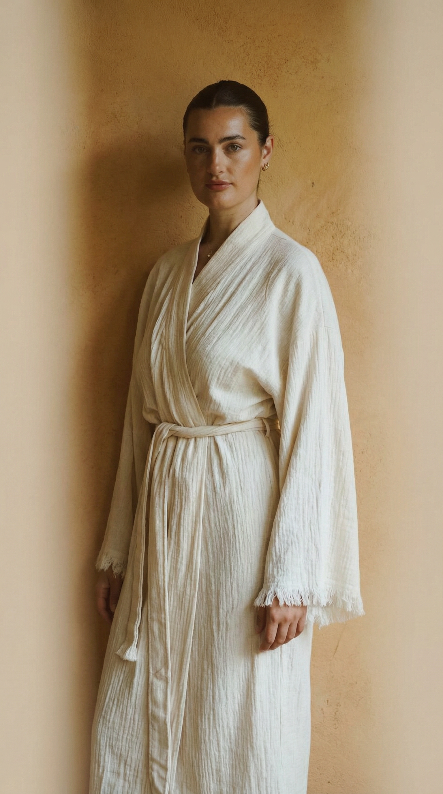 AI product shot of The Cloud Crinkle Robe: Cream Long