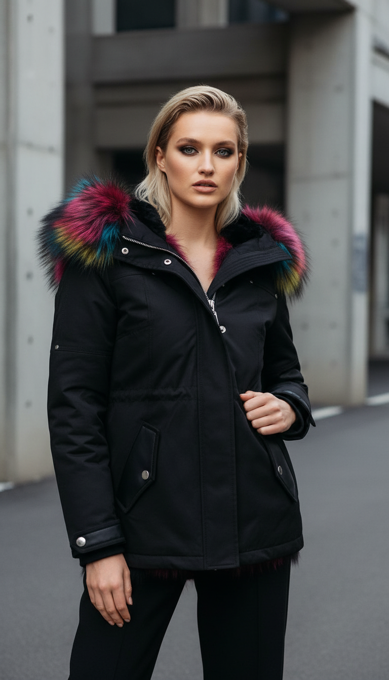 AI product shot of Messa Parka - Rainbow