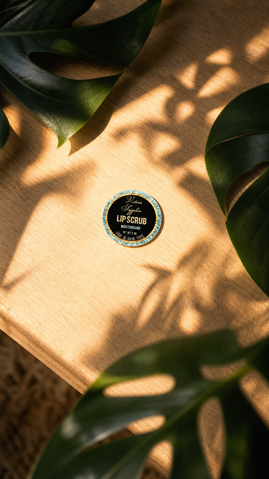AI product shot of Round Cosmetic Product Labels Design, Editable Round Lip Balm Scrub Label Template, DIY Round Sticker Label Template sku003