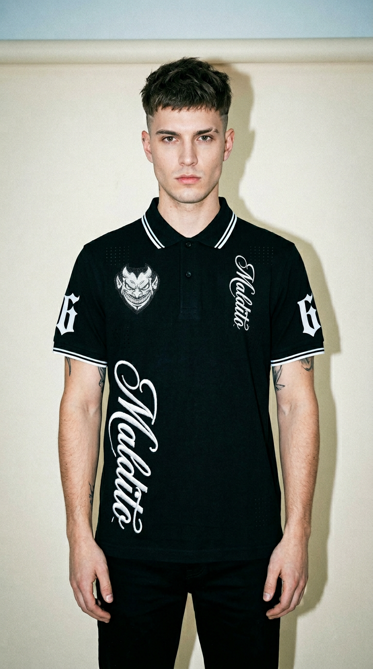 AI product shot of Polo “Maldito” - Negra