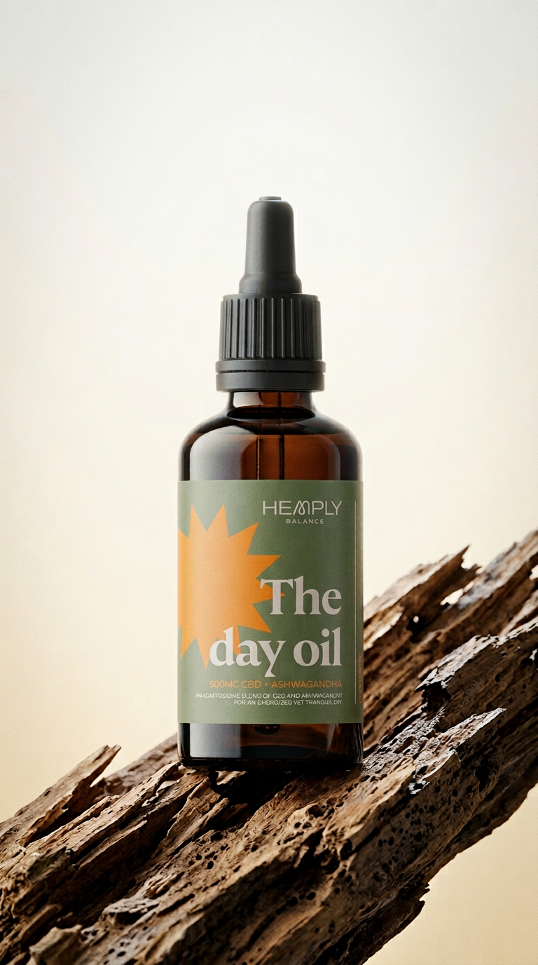 AI product shot of The Day Oil CBD oil 30ml 900mg cannabinoids