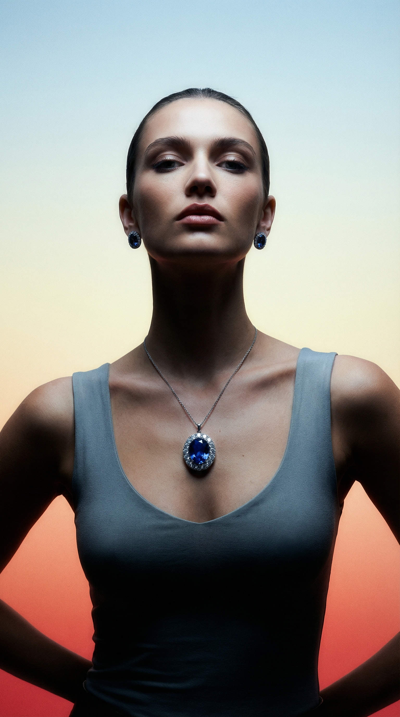 AI product shot of Midnight Sapphire Halo Set