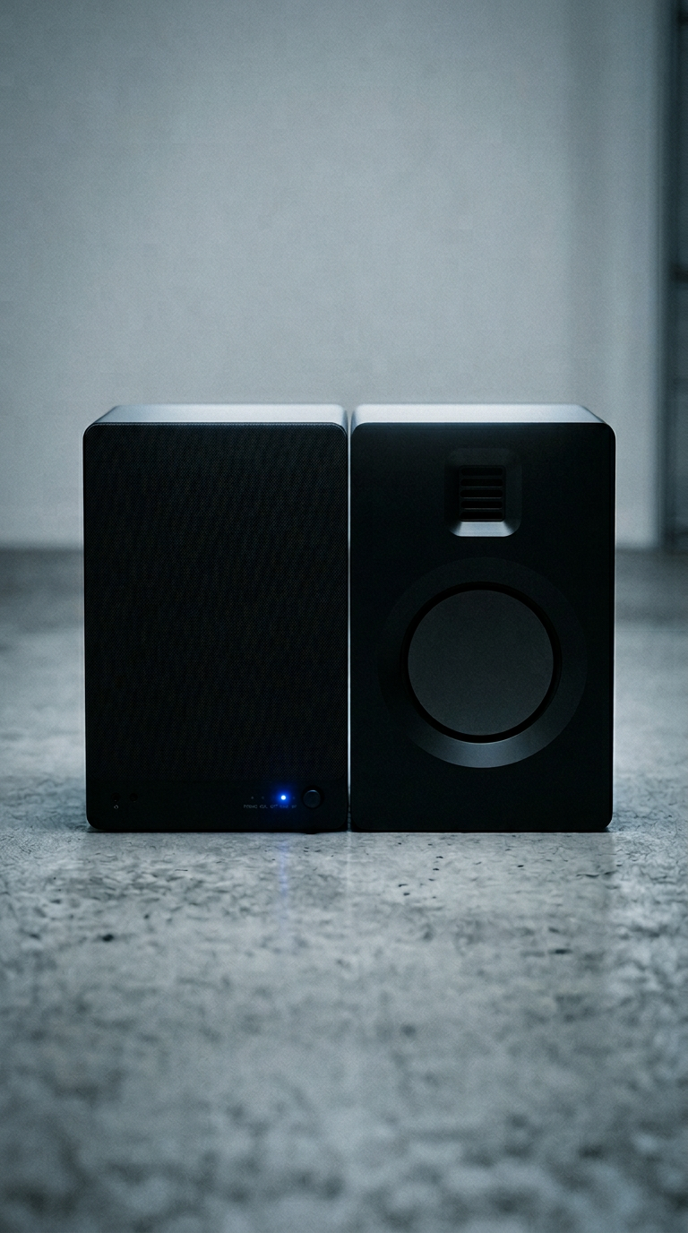 AI product shot of TUK Premium Powered Speakers