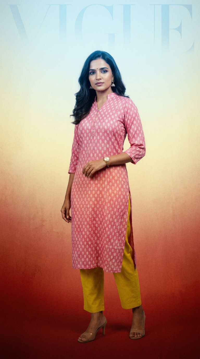 AI product shot of Rutvi Pink Cotton Straight Kurta