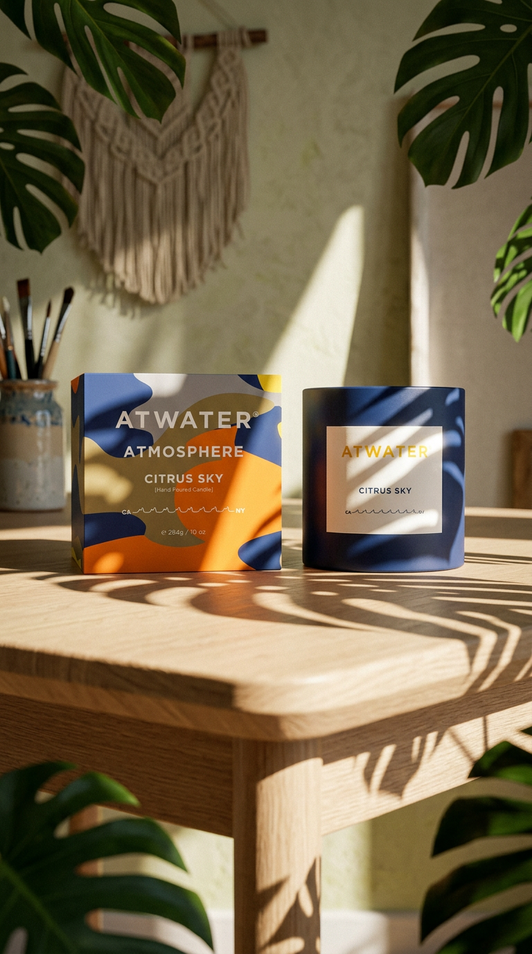 AI product shot of ATWATER Atmosphere: Citrus Sky Candle