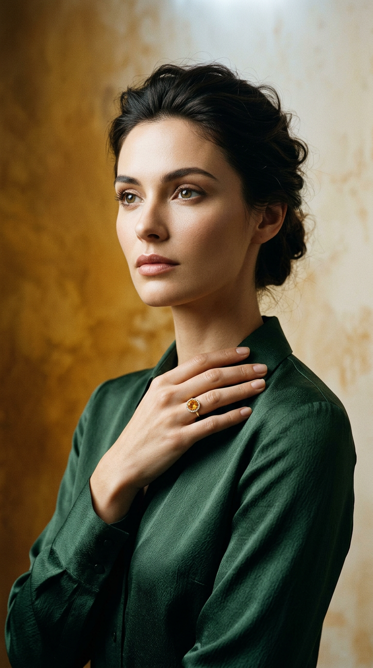 AI product shot of 14K YELLOW GOLD DIAMOND AND CITRINE RING