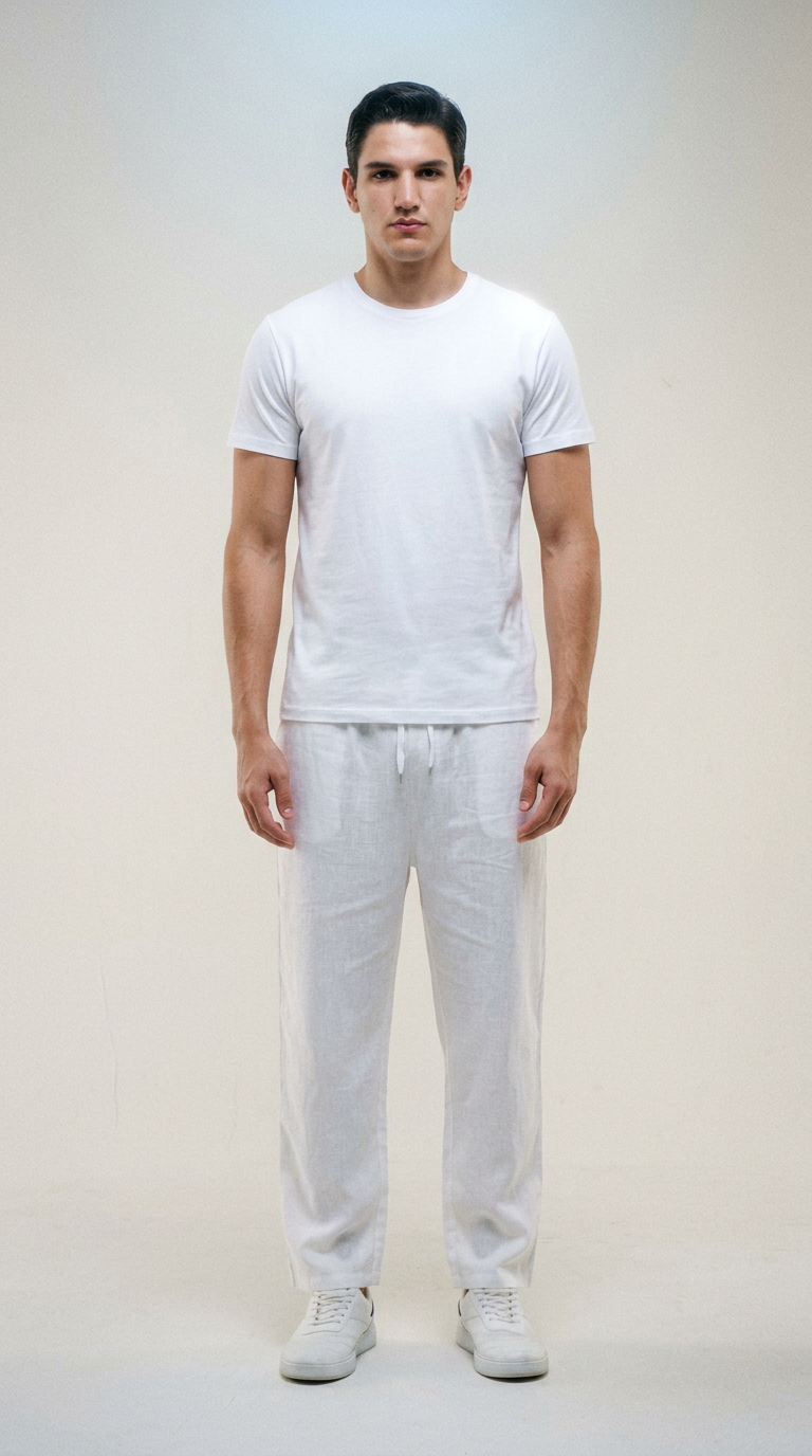 AI product shot of HEMP DRAWSTRING TROUSERS