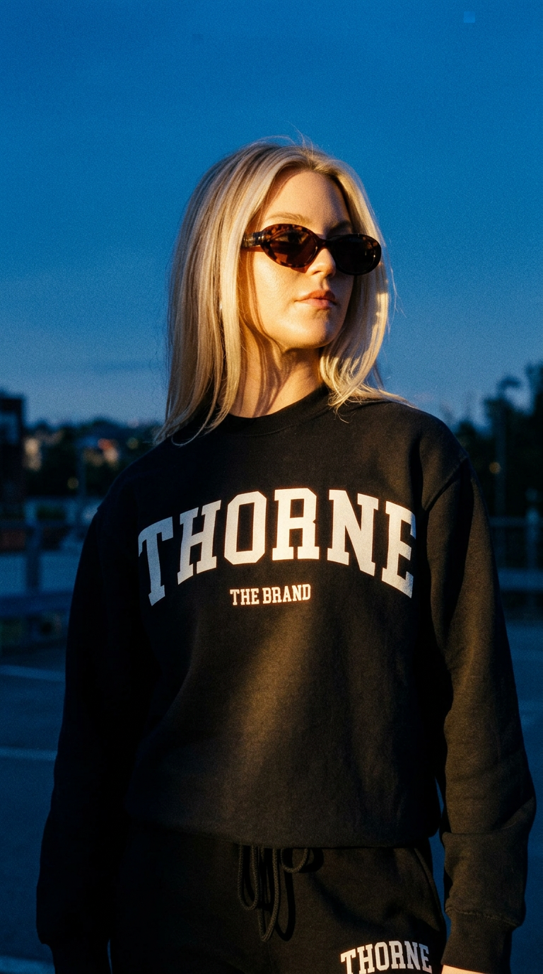 AI product shot of Varsity Crewneck