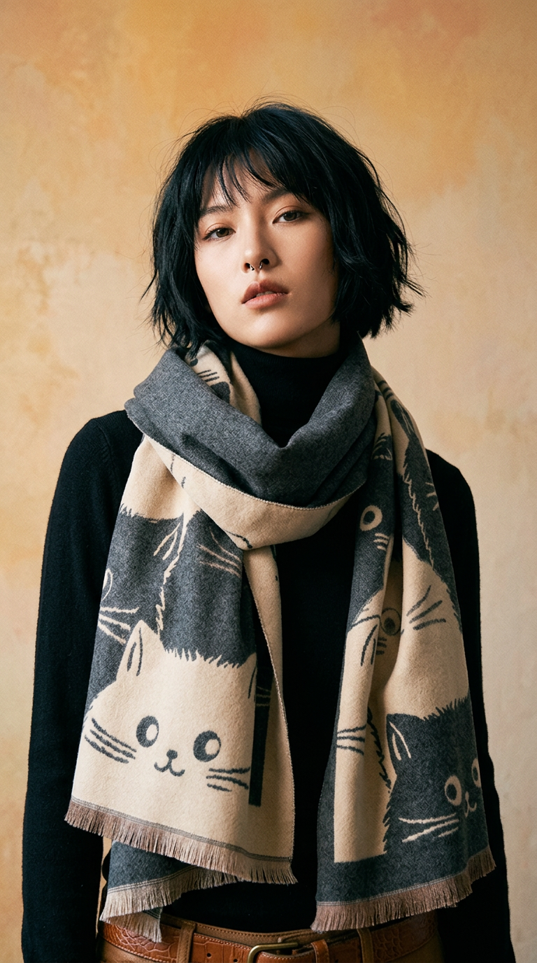 AI product shot of Cat Pattern Scarf