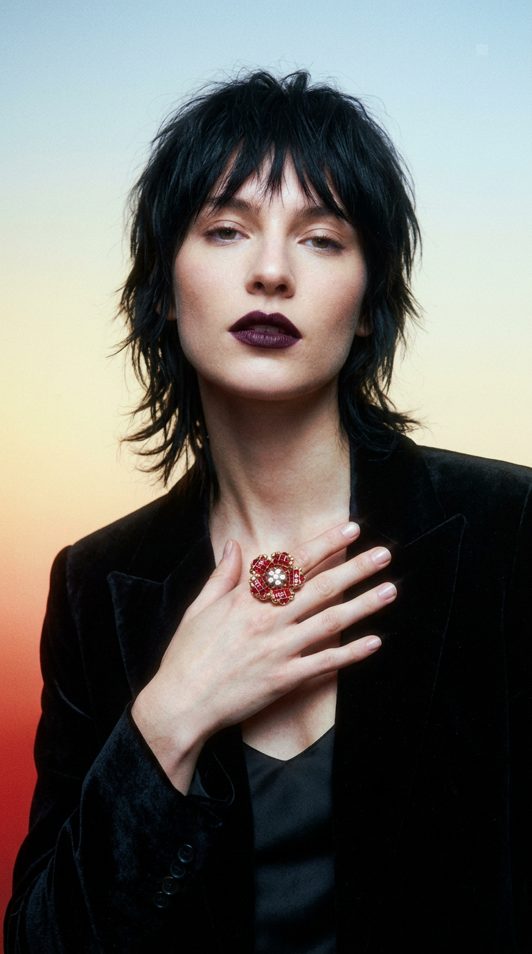 AI product shot of Crimson Bloom Ring
