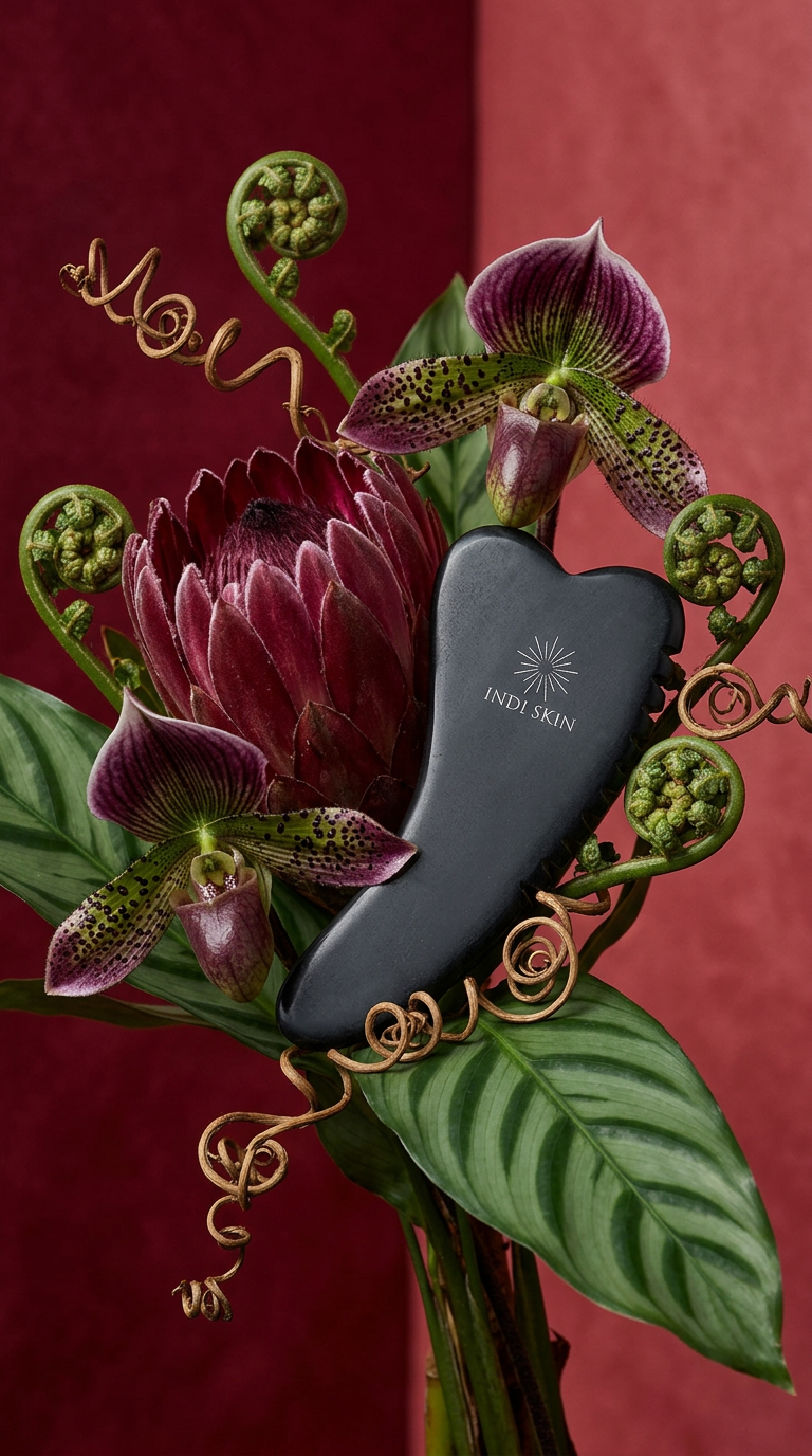 AI product shot of Bian Stone Heart Gua Sha - Facial Circulation