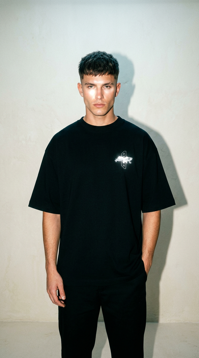 AI product shot of Cloud Oversized T-Shirt Black & White