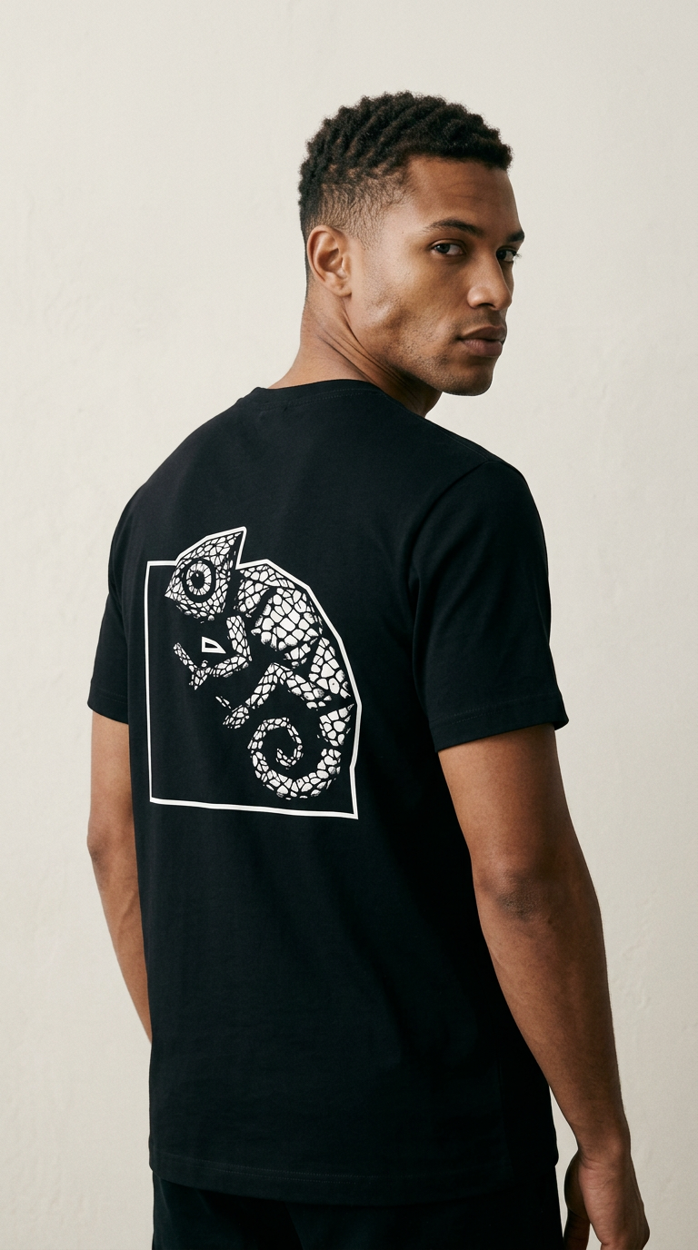 AI product shot of Chameleon t-shirt
