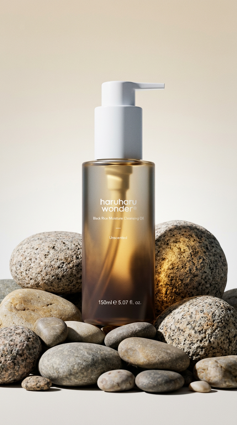 AI product shot of HARUHARU WONDER Black Rice Moisture Cleansing Oil