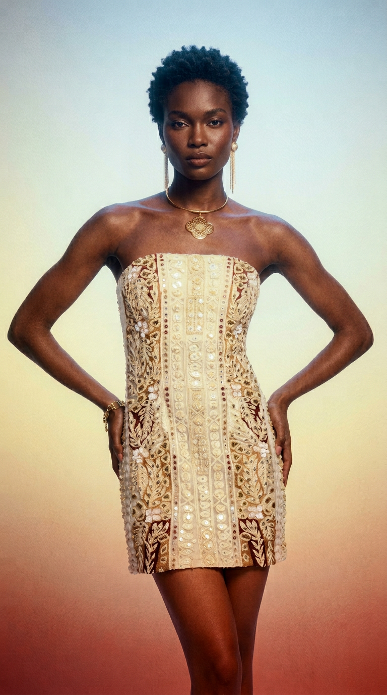 AI product shot of Doris Strapless Beaded Mini Dress