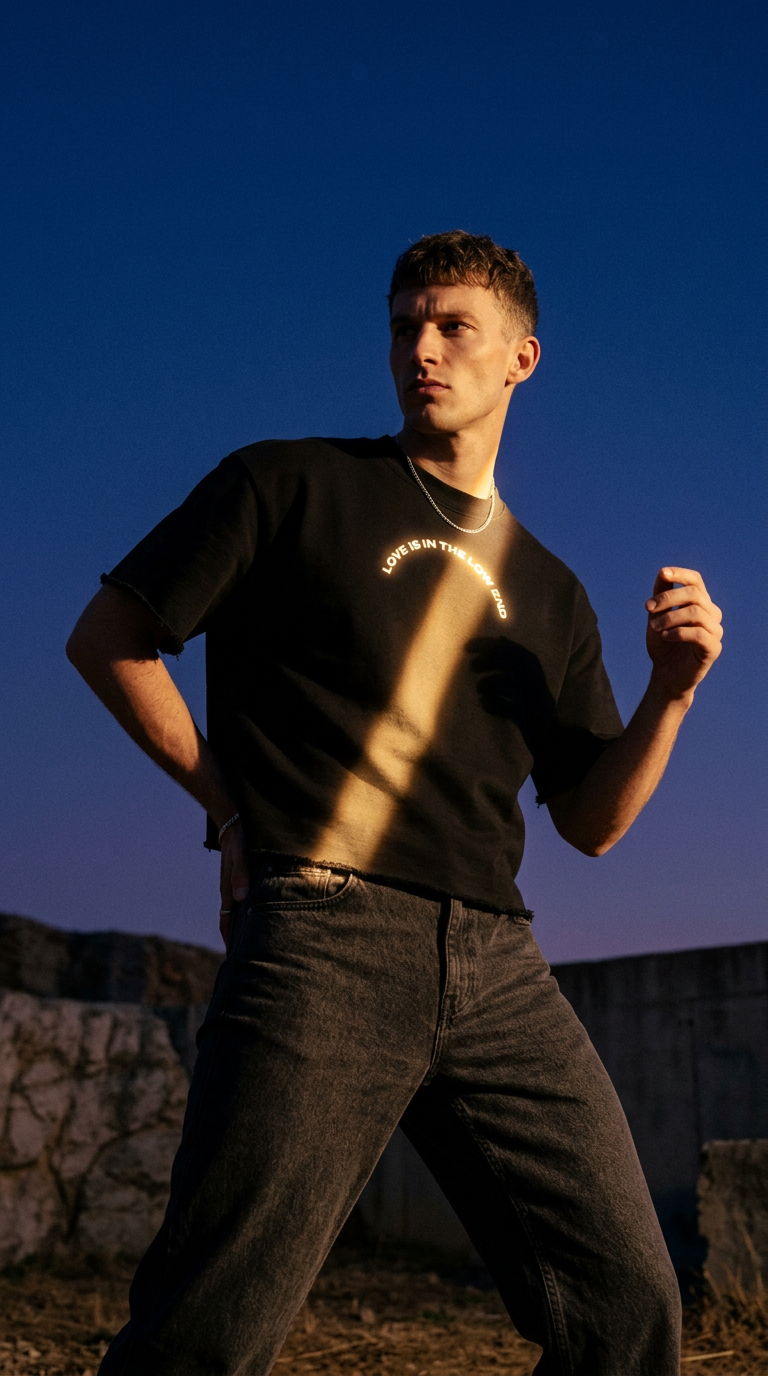 AI product shot of LOW END SIGNAL - SUN FADE RAW EDGE T-SHIRT