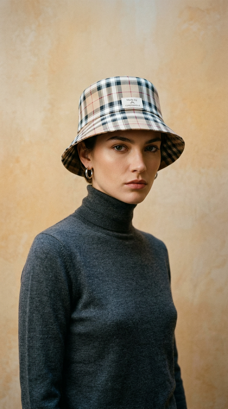 AI product shot of Checkered Bucket Hat