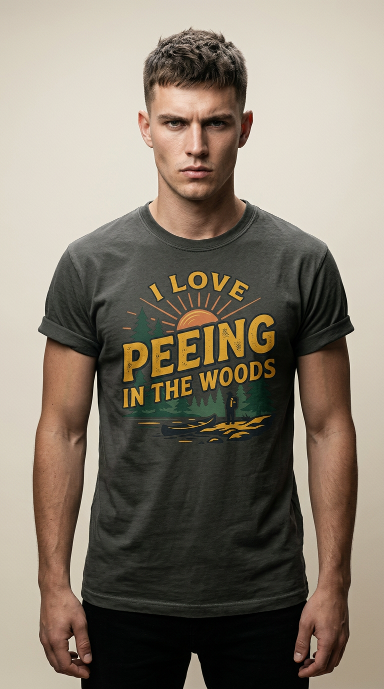 AI product shot of Peeing in the Woods T-Shirt