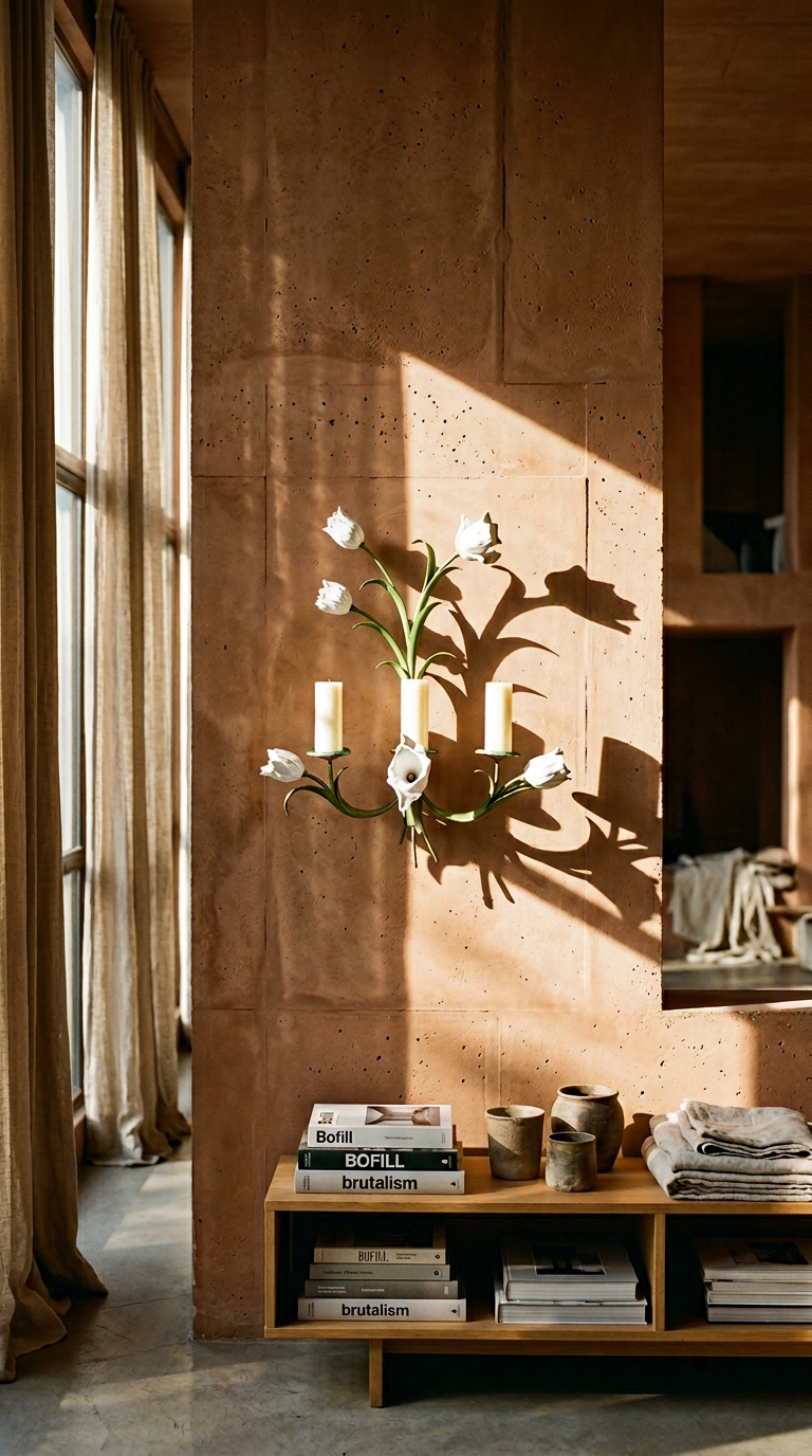 AI product shot of Pair of Vintage Tole and Porcelain Tulip Candle Sconces