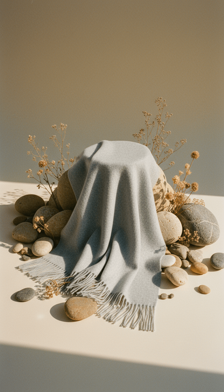 AI product shot of Heather Grey Mongolian Cashmere Throw
