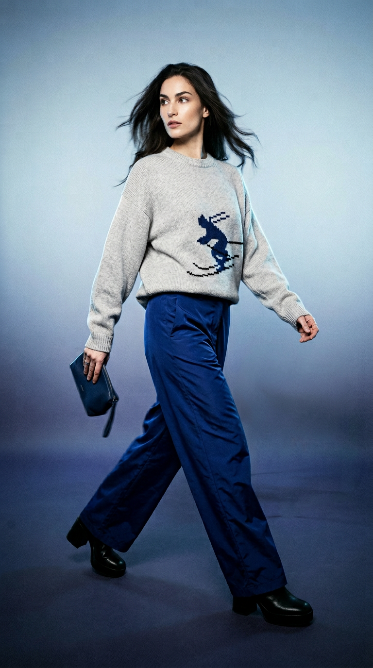 AI product shot of Tibi Sweater - Soft Wool Ski Sweater Crewneck Easy Pullover - Heather Grey