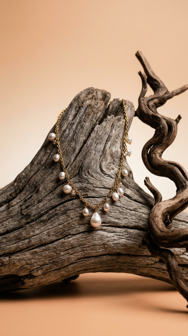 AI product shot of 18k Gold-filled {Perla} Pearl Necklace
