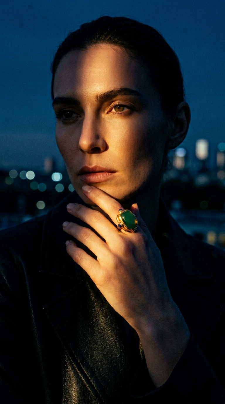 AI product shot of Ring - Cardinal - Green Onyx