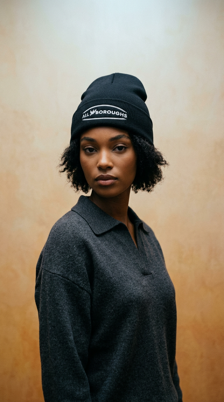 AI product shot of AllBoroughs Embroidered Cuffed Beanie | 100% Acrylic Streetwear