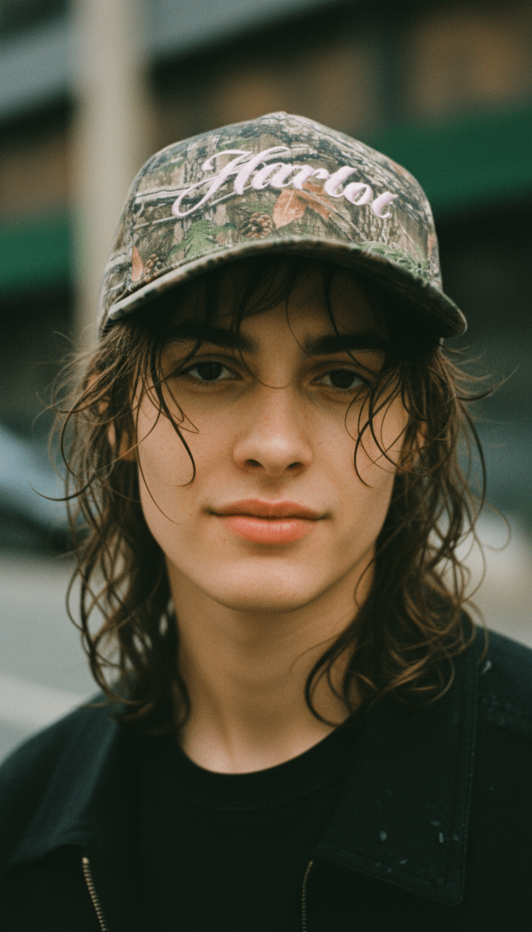 AI product shot of Camo-Hoe Trucker Hat