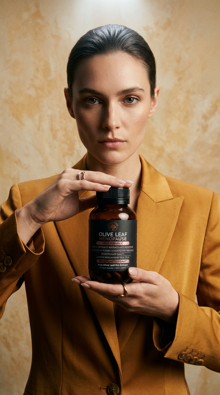AI product shot of Olive Leaf + Menopause