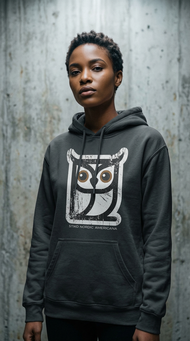 AI product shot of HOODIE –STIKO OWL