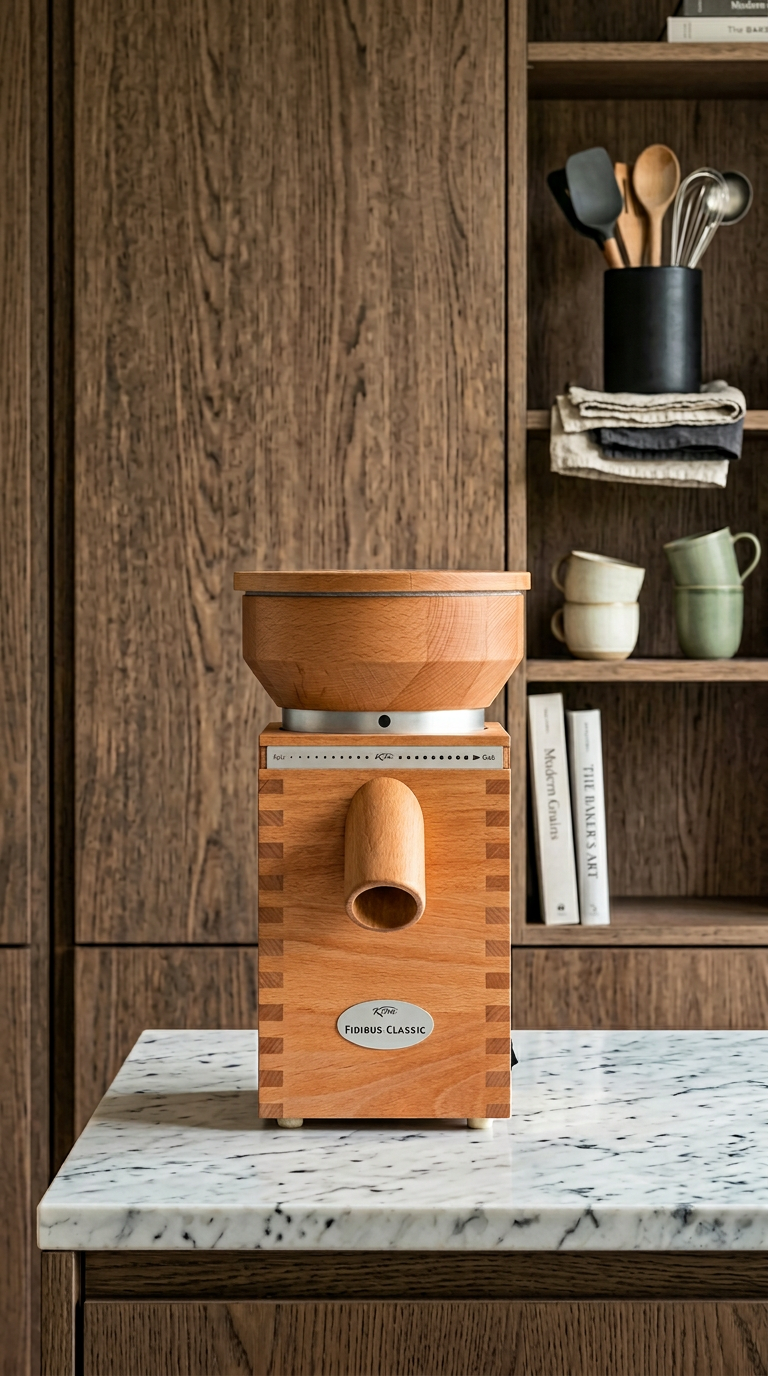 AI product shot of Fidibus Classic grain mill